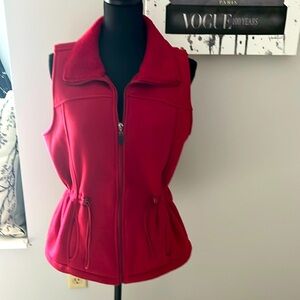 Erika red fleece vest zipper front with cinch sides that adjust